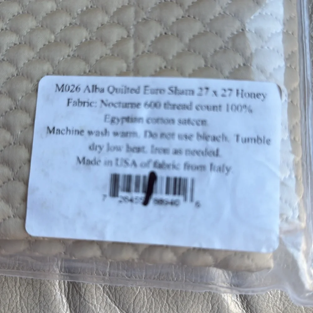 Matouk Alba Honey Quilted Euro Sham - New 27”x27” M026